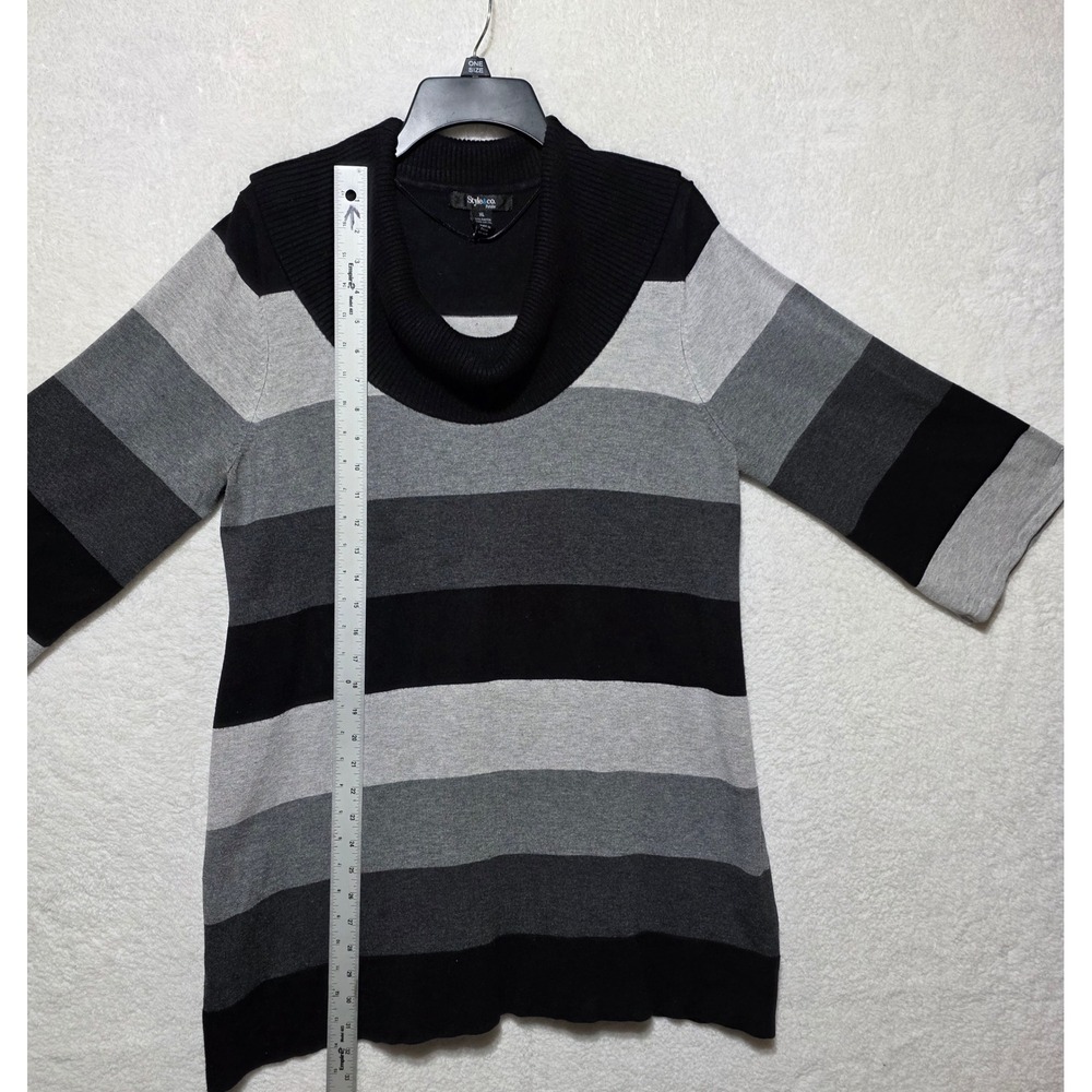 Style & Co Petite Striped Cowl Neck Sweater Knit Top XL 3/4 Sleeve Gray Black - Picture 6 of 8